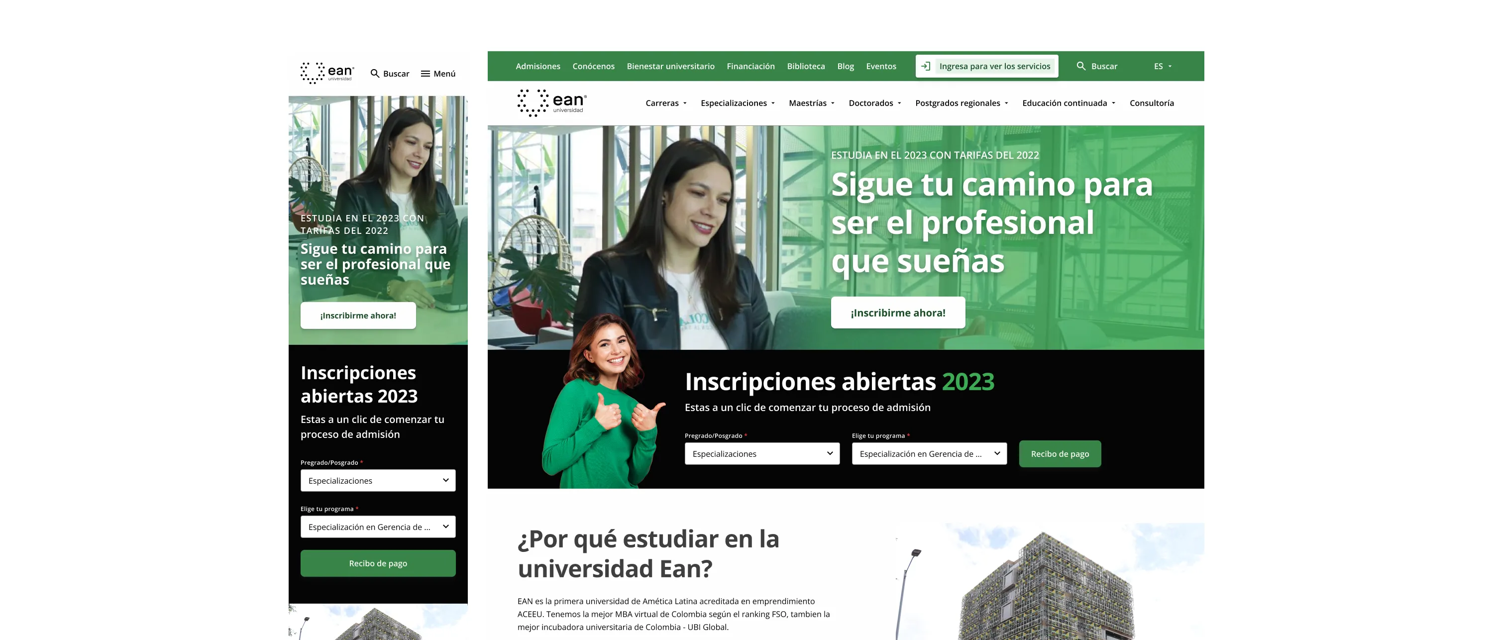Mockup of the Home page design