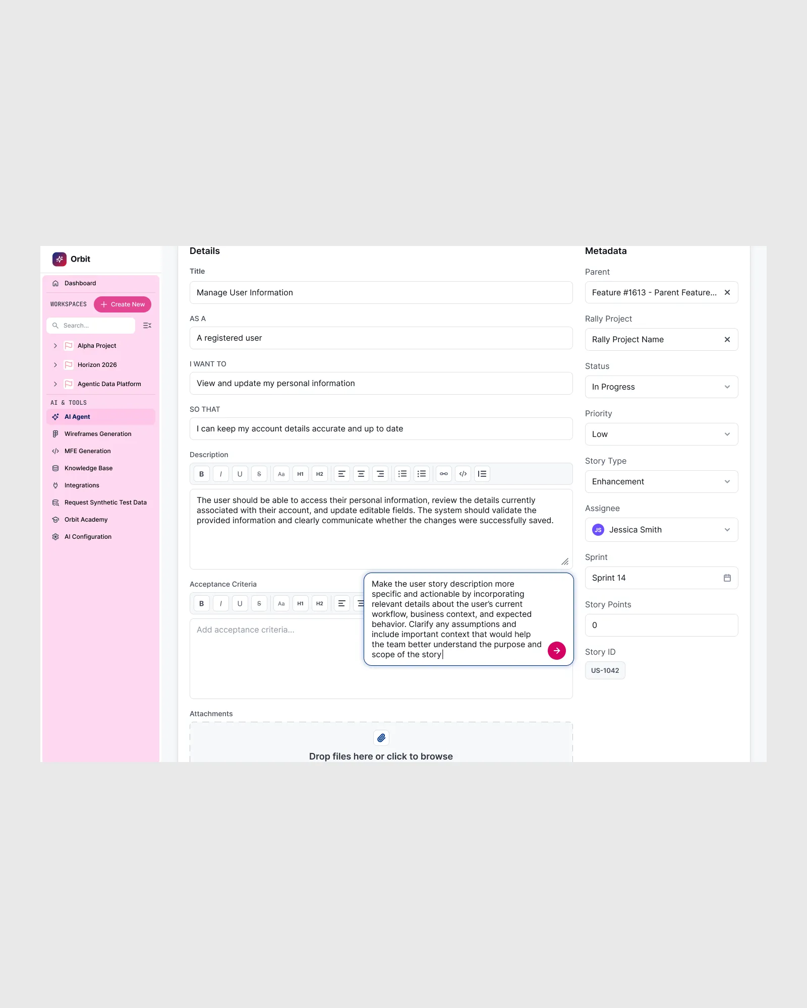 AI touchpoint for updating specific value