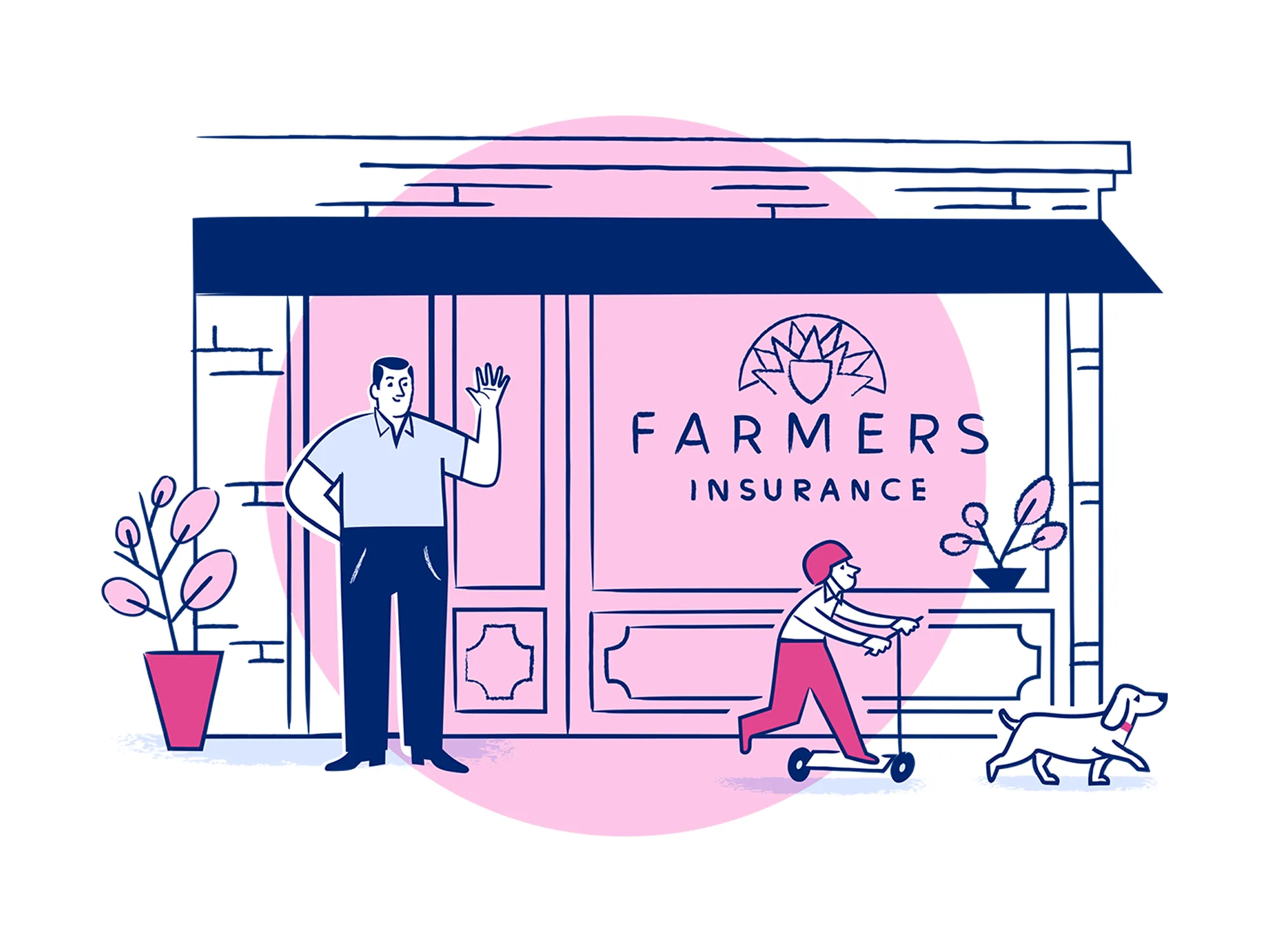 Illustrated characters of the Farmers Insurance brand