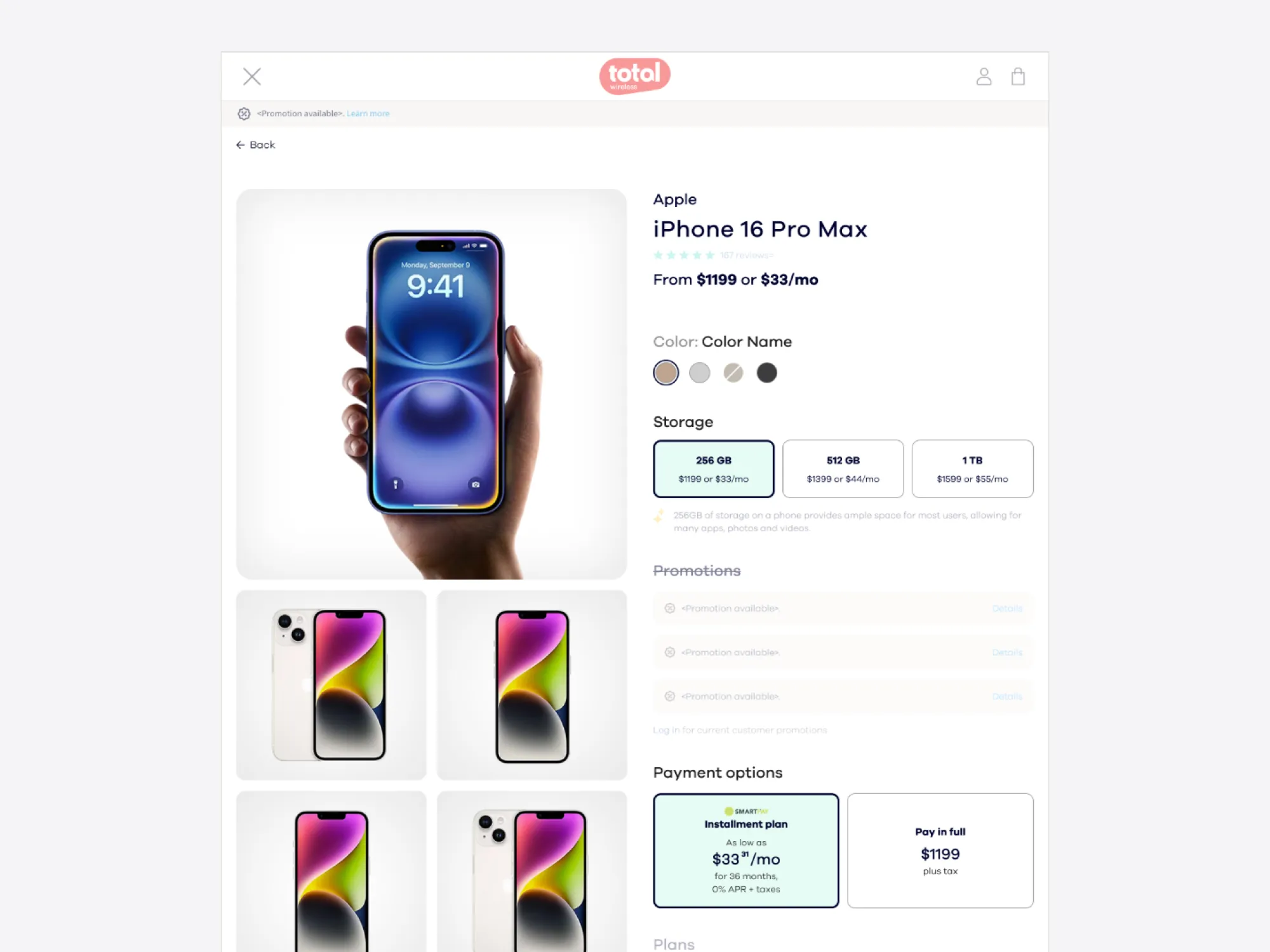 Mockup of the designed Product Detail Page